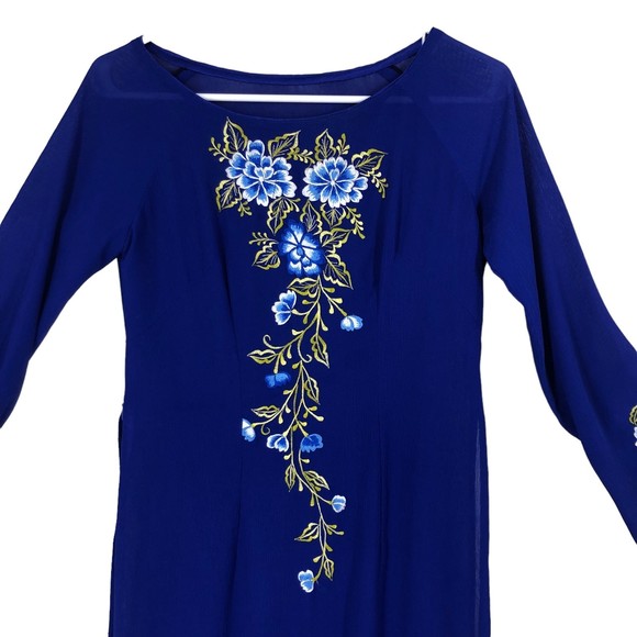 Lapiz Embroidered Maxi Chianese Tunic, Long Sleeve, High Slits, Asian Ao Dai COS - Picture 3 of 9
